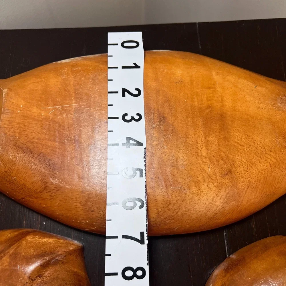 VTG Hand Carved Monkey Pod Wood Divided Serving Tray with 2 Leaf Snack Bowls mcm